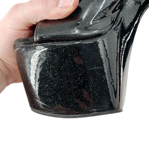 Pleaser Adore 1021GP Black Glitter Peep Toe Side Zip Platform Ankle Boots Size 7 - Picture 8 of 13
